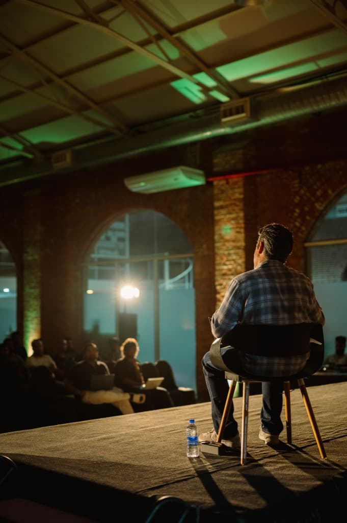 Speaker on stage at TRACE Expert City — Cursor Meetup Colombo
